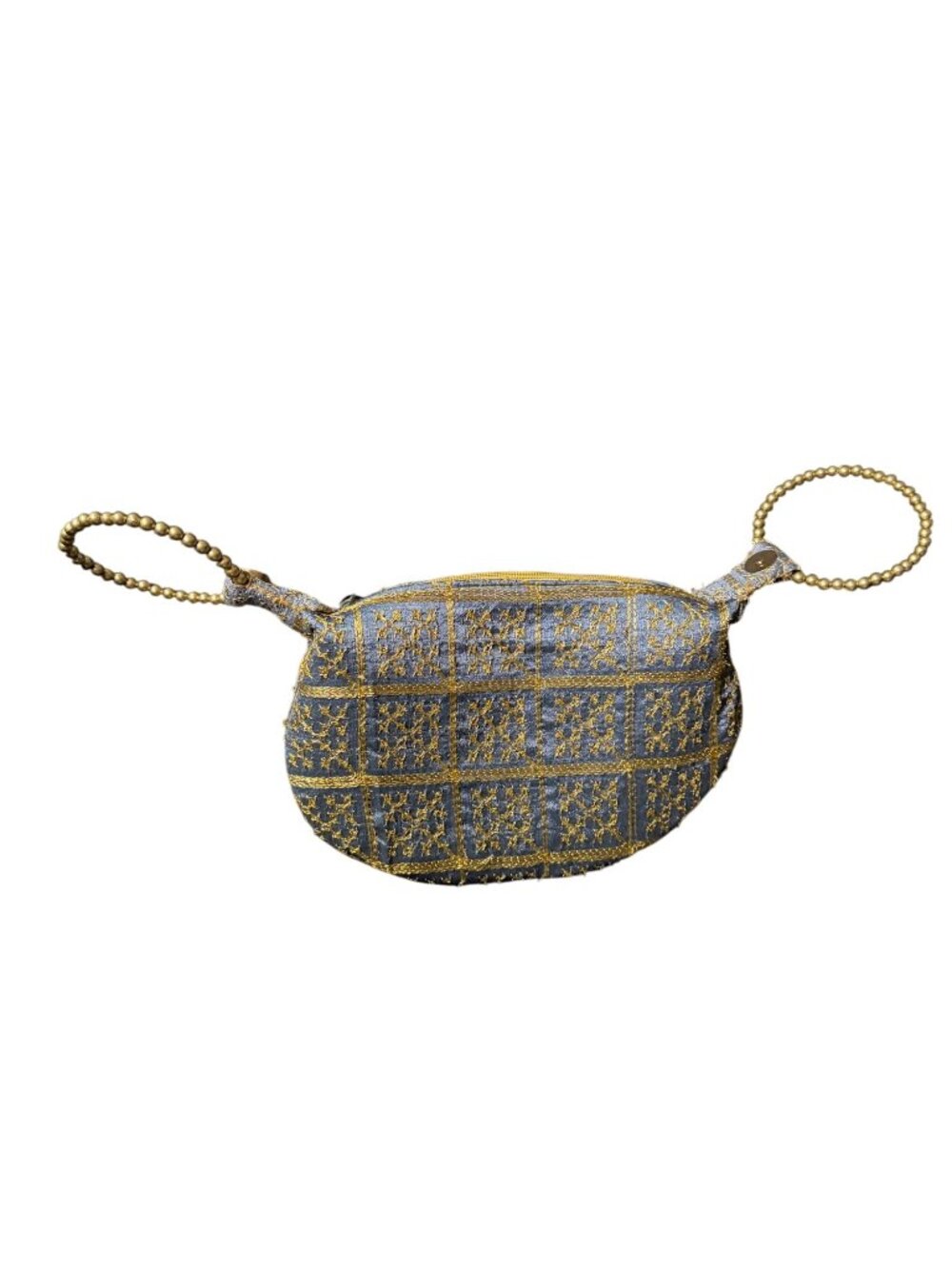Handmade Blue & Gold Embroidered Clutch With Chain Handles